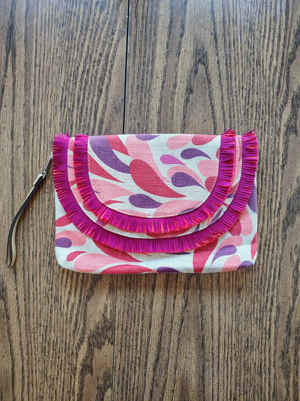 Vera Bradley Fringed Wristlet Wallet Summer Splash, Cream with Pinks & Purples